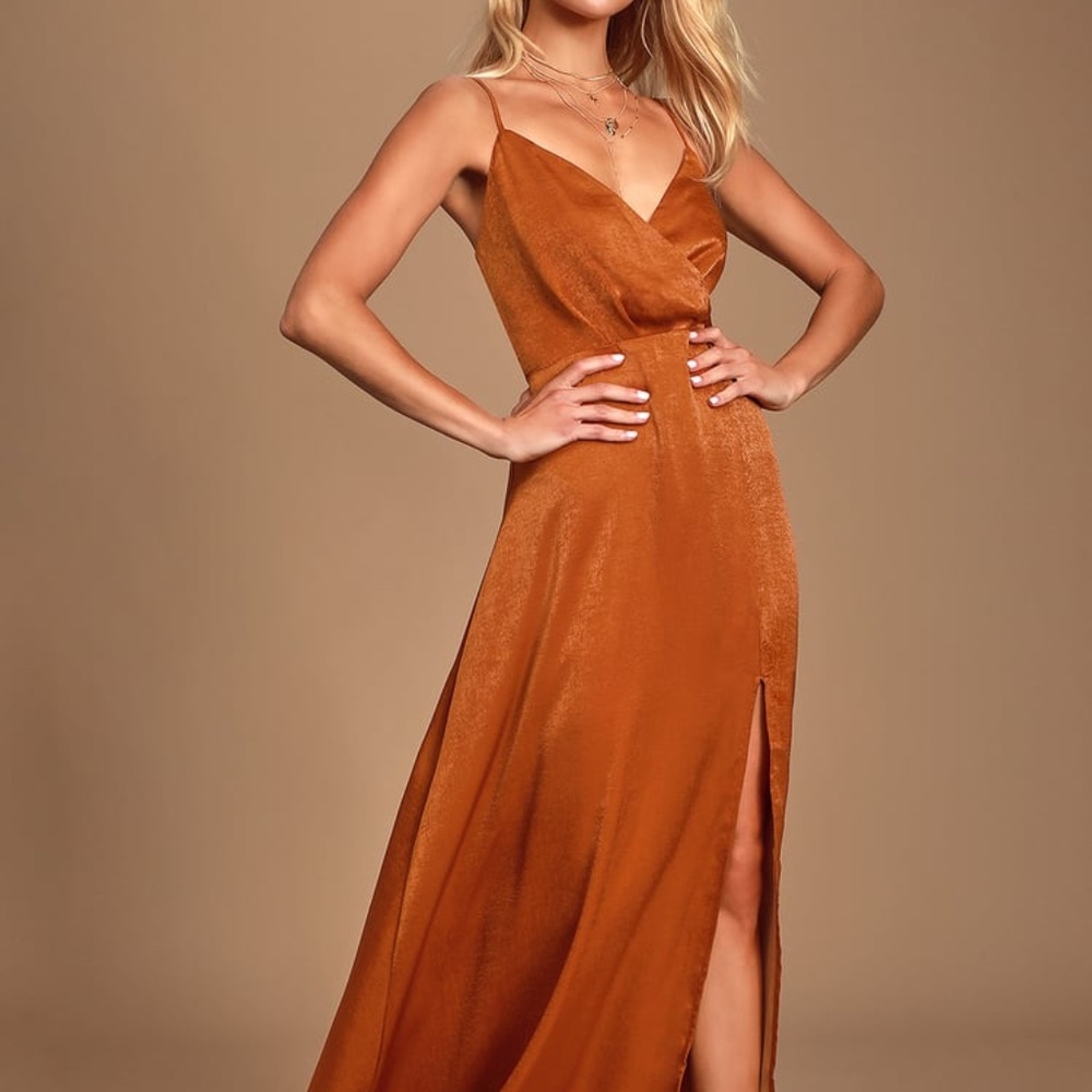 Lulu’s Rust Satin Dress - XS